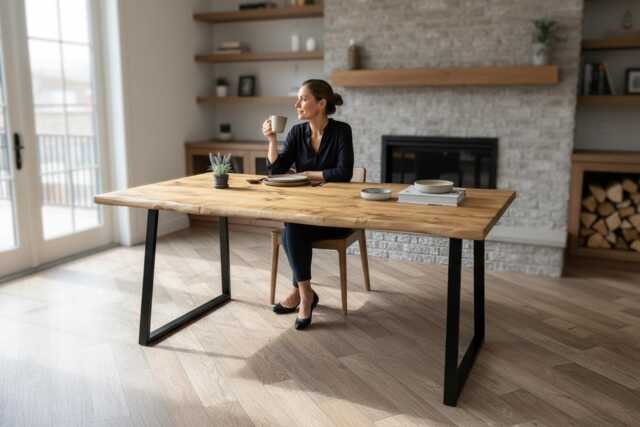 Industrial Steel A - Frame Leg Live Edge Rustic Dining Table - image 1