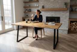 Industrial Steel A - Frame Leg Live Edge Rustic Dining Table - thumbnail 1