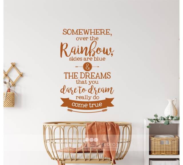 Nursery Over The Rainbow Wall Decal Quote - Vinyl Text Sticker Art Custom Home Decor - image 1