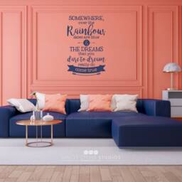 Nursery Over The Rainbow Wall Decal Quote - Vinyl Text Sticker Art Custom Home Decor - thumbnail 2