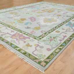 Handknotted Wool Oushak Rug, Floral Oriental Design, 9x12 Ar_3660 - thumbnail 3
