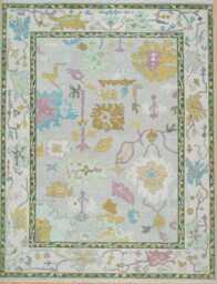Handknotted Wool Oushak Rug, Floral Oriental Design, 9x12 Ar_3660 - thumbnail 1