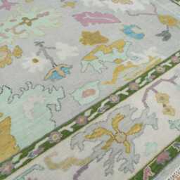 Handknotted Wool Oushak Rug, Floral Oriental Design, 9x12 Ar_3660 - thumbnail 2