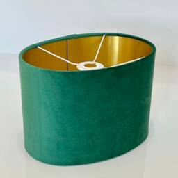 New Luxury High Quality Emerald Green Velvet Fabric Lamp Shade Oval Shape Oval Metallic Lining - thumbnail 2