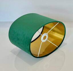New Luxury High Quality Emerald Green Velvet Fabric Lamp Shade Oval Shape Oval Metallic Lining - thumbnail 1