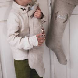 Rustic Linen Christmas Stocking, Personalized Natural Kids Stocking With Hand Embroidered Name - thumbnail 3