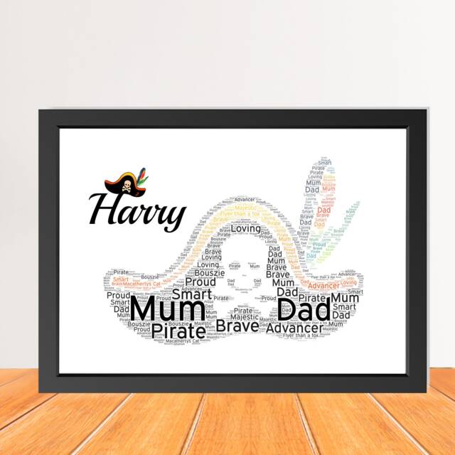 Personalised Pirate Hat Word Art - Custom Nautical Typography Print, Boys Bedroom Decor, Framed Poster - image 1