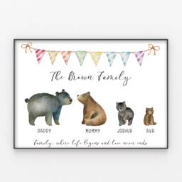 Bear Family Print Custom Quote, Personalised Bears Wall Art Gift - thumbnail 1