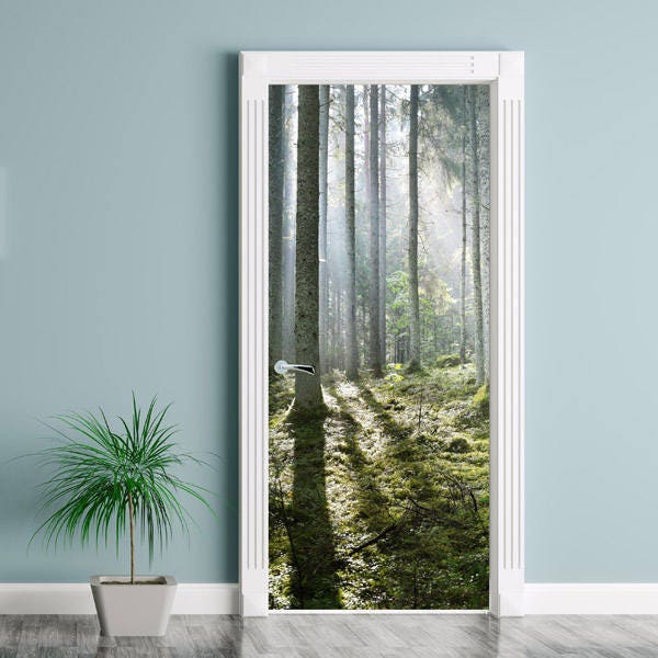 Forest Wall Decal, Door Sticker, Mural, Wallpaper, Trees Nature Home Design Fridge Decor - image 1