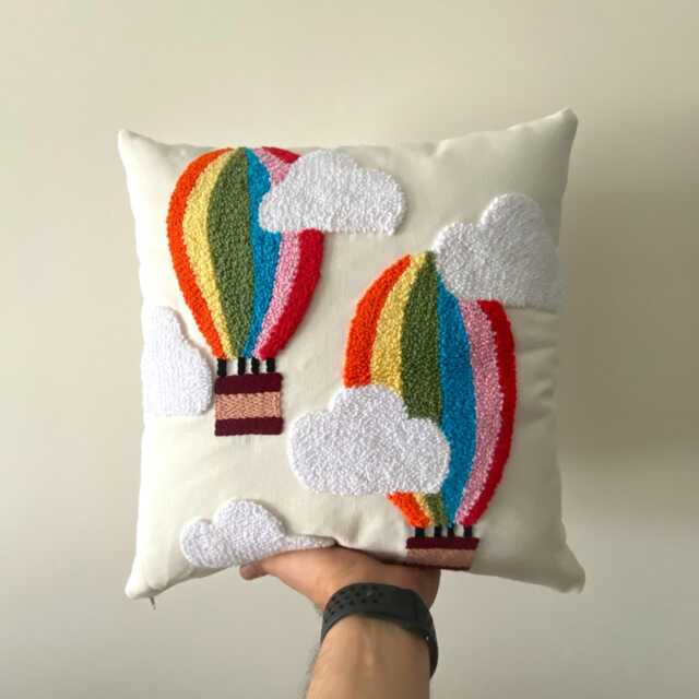 Rainbow Balloon Pillow, Baby Room Decor, Nursery Custom Pillow Cover, Personalized Pillow, Punch Needle, Girl Kid Gift, Boy Gift - image 1