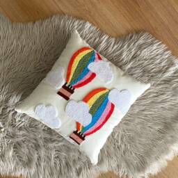 Rainbow Balloon Pillow, Baby Room Decor, Nursery Custom Pillow Cover, Personalized Pillow, Punch Needle, Girl Kid Gift, Boy Gift - thumbnail 2