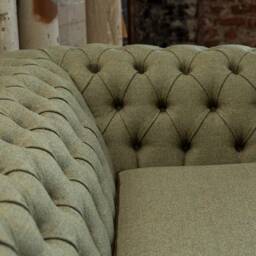 4 Seater Olive Green Chesterfield Sofa, Moon Wool Fabric & Antique Tan Leather, British Handmade - thumbnail 4