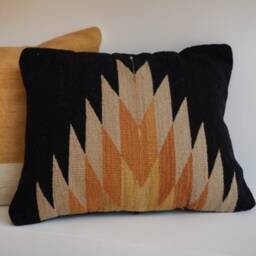 Mexican Pillow Relampago - Black + Clay Tones Woven Wool Cushion, Decorative Throw Pillow, Boho - thumbnail 2