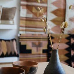 Mexican Pillow Relampago - Black + Clay Tones Woven Wool Cushion, Decorative Throw Pillow, Boho - thumbnail 3