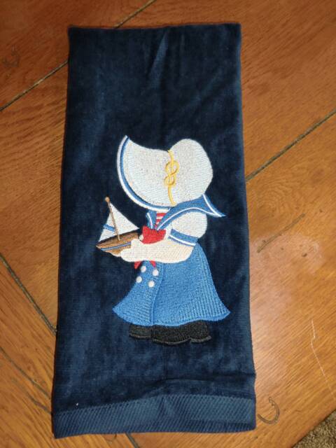 Embroidered Velour Hand Towel - Sunbonnet Sue Sailor Navy