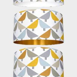 Bird Lampshade Yellow Blue Lintu, Gold Silver Or White Lining Option, Table Ceiling Lampshade, Print Pattern, Handmade By Vivid Shades - thumbnail 2