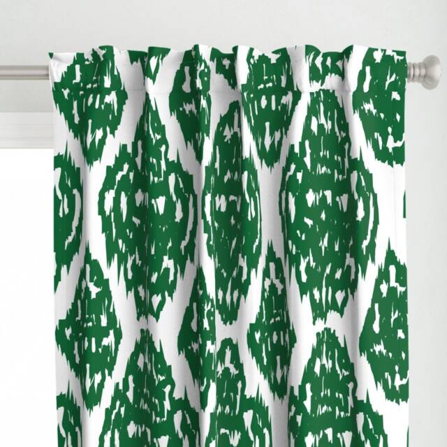 Ikat Curtain Panel - Abstract Medallion Nature Green Botanical Moroccan Modern Home Custom By Eti_Enne - image 1