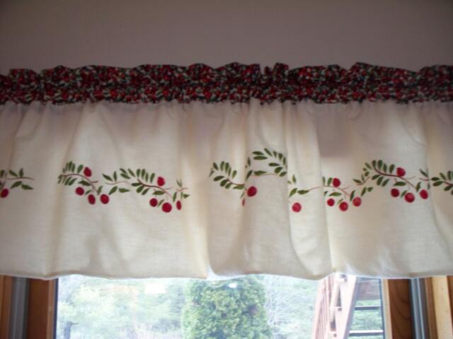 Maine Made Hand Stenciled Cranberry Northwoods Cabin Decor Lake Lodge Rustic Curtain Window Valance - image 1