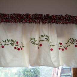 Maine Made Hand Stenciled Cranberry Northwoods Cabin Decor Lake Lodge Rustic Curtain Window Valance - thumbnail 2