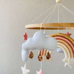 Rainbow Girl Mobile, Baby Bed Decoration, Felt Mobile, Hanging Musical Mobile Nursery, Baby Neutral, , Kit Crib - thumbnail 2