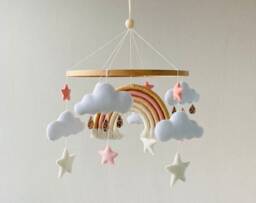 Rainbow Girl Mobile, Baby Bed Decoration, Felt Mobile, Hanging Musical Mobile Nursery, Baby Neutral, , Kit Crib - thumbnail 1
