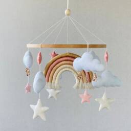 Rainbow Girl Mobile, Baby Bed Decoration, Felt Mobile, Hanging Musical Mobile Nursery, Baby Neutral, , Kit Crib - thumbnail 3