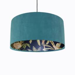 Teal Blue Velvet & Tropical Lampshade With Dark Monkey Lining