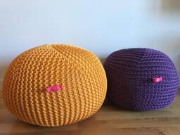 Knitted Pouf Ottoman, Yellow Pouf Handmade in Italy Unique Gifts