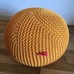 Knitted Pouf Ottoman, Yellow Pouf Handmade in Italy Unique Gifts - thumbnail 3