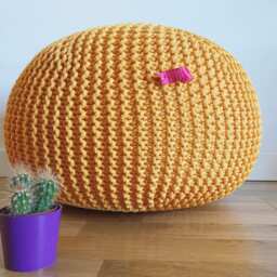 Knitted Pouf Ottoman, Yellow Pouf Handmade in Italy Unique Gifts - thumbnail 2