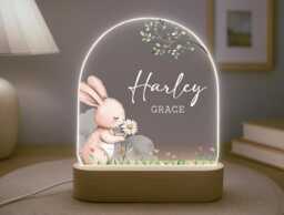 Personalised Children's Cute Bunny Night Light - Led Lamp Nursery Decor Baby Girl Gift For New Name Sign Bedroom - thumbnail 1