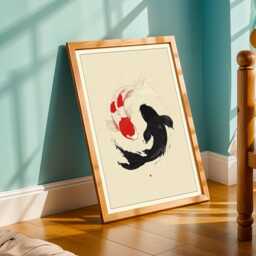 Koi Fish Yin-Yang, Art Print, Red & Black Decor, Living Room Wall Art, Wabi Sabi Decor - thumbnail 3
