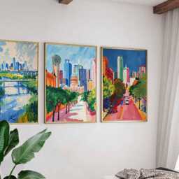 Set Of 3 Dallas Posters, Texas Wall Art Prints, Travel Poster Set, City Skyline Urban Architecture Posters - thumbnail 3