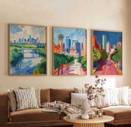 Set Of 3 Dallas Posters, Texas Wall Art Prints, Travel Poster Set, City Skyline Urban Architecture Posters - thumbnail 1