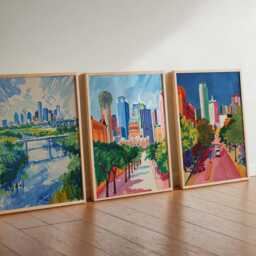 Set Of 3 Dallas Posters, Texas Wall Art Prints, Travel Poster Set, City Skyline Urban Architecture Posters - thumbnail 2