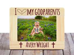 Personalized Baptism Picture Frame Godparent Gift, Engraved Wood