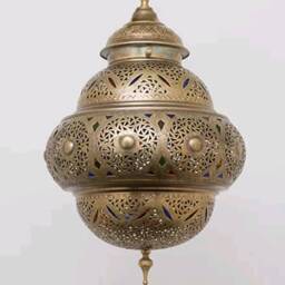 Antique Brass Moroccan Pendant Light Colored Glass Lampshade - thumbnail 3