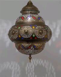 Antique Brass Moroccan Pendant Light Colored Glass Lampshade