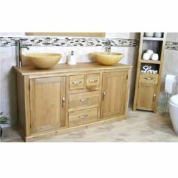 Oak Bathroom Vanity Unit Cabinet Double Twin His & Hers Golden Onyx Basins 603Gox2 - thumbnail 3