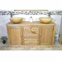 Oak Bathroom Vanity Unit Cabinet Double Twin His & Hers Golden Onyx Basins 603Gox2 - thumbnail 1