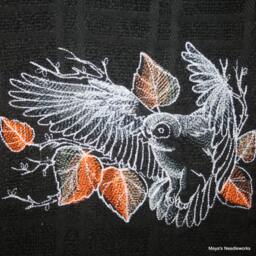 Embroidered Owl Hand Towel - Chalkboard Style & Fall Leaves On Black 100% Cotton