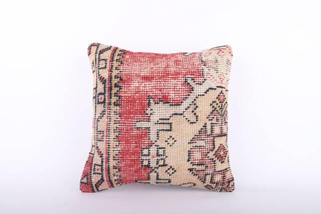 Vintage Turkish Kilim Pillow Cover Handwoven Wool Cushion - 16x16 - image 1