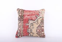 Vintage Turkish Kilim Pillow Cover Handwoven Wool Cushion - 16x16 - thumbnail 1