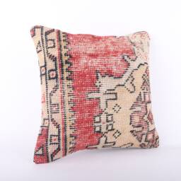 Vintage Turkish Kilim Pillow Cover Handwoven Wool Cushion - 16x16 - thumbnail 2