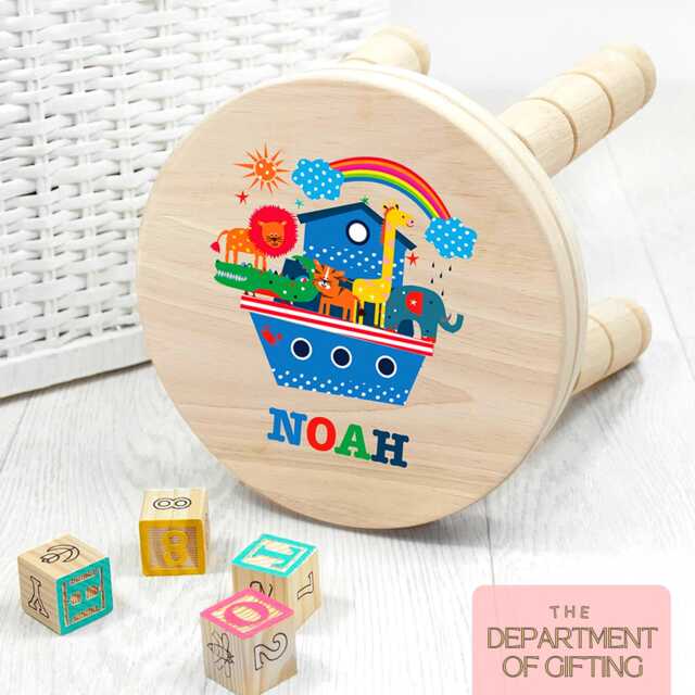 Personalized Noah's Ark Wooden Stool - Childs Nursery Decor - image 1