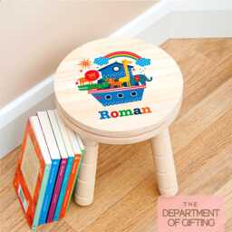 Personalized Noah's Ark Wooden Stool - Childs Nursery Decor - thumbnail 3