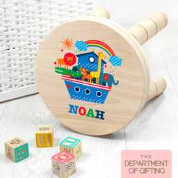 Personalized Noah's Ark Wooden Stool - Childs Nursery Decor