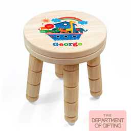 Personalized Noah's Ark Wooden Stool - Childs Nursery Decor - thumbnail 2