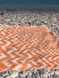 Turkish Beach Towel, Orange Turkish Zigzag Cotton Duble Sided Wedding Gift, Softened Bath Luxury - thumbnail 1