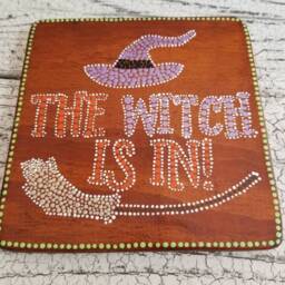 The Witch Is in Dot Art Sign // Wood Painting Home Decor Fall Wall Halloween Unique Gifts - thumbnail 2